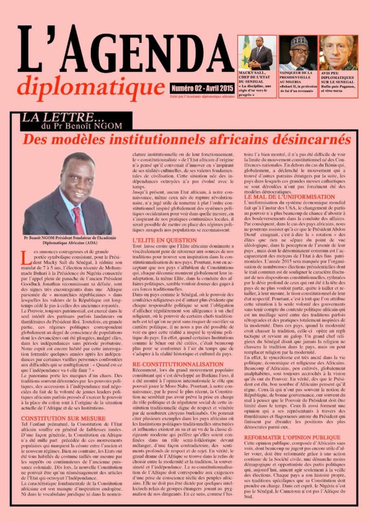 Agenda diplomatique à la Une